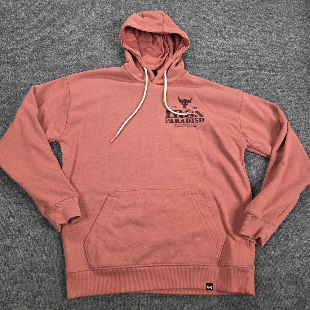 Under Armour Hoodie Mens Medium Pink‎ Project Rock Iron Paradise Graphic Fleece
